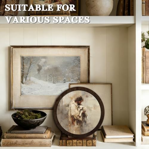 CFFJLHN Vintage Christian Jesus and Lamb Wall Art Decor, Neutral Religious Jesus Holding Lamb Biblical Round Hanging Wall Decor for Home Bedroom Living Room Church, 10x10 Inch - Image 6