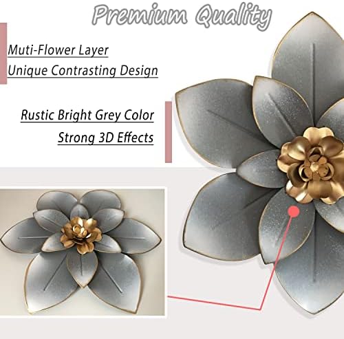 Metal Flower Wall Art Decor, 10“ Rustic Modern Floral Sculpture, Distressed Iron Wall Hanging Home Decoration Accent Artworks for Indoor Kitchen Bedroom Living Room Office Outdoor Garden Patio - Image 2