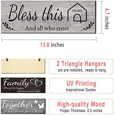 Joyhawk 4 Pieces Home Wall Decor Signs, THIS IS US/TOGETHER/BLESS THIS HOME/FAMILY Wall Decor For Living Room Bedroom, Rustic Wooden Farmhouse Wall Art Decor, 4.7 x 13.8 Inch(Mixed Color) - Image 2