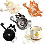 Drink Coaster, Woven Creative Coasters for Cat Lovers, Gag Gifts Cat Coffee Coaster for Desk Accessories Home Decor Tabletop Protection(Cat-4PCS) by Unknown