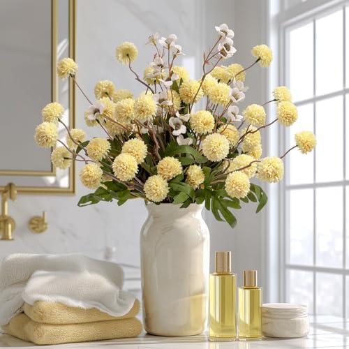 Mixed 10 Pcs Artificial Pompon Mum Set-8 Chrysanthemum & 2 White Daisy, Yellow Silk Faux Flower for Vase Fall Floral Arrangements Wedding Centerpiece DIY Home Indoor Outdoor Decor (No Vase) - Image 6