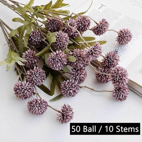 Artificial Flowers for Vase 10 Pcs, 20 Inch Fake Mums with Long Stem Purple - Image 3