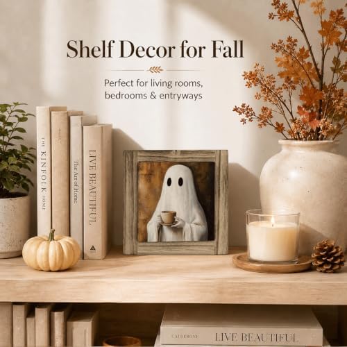 Cute Ghost Wood Plaque Sign, Halloween Home Desk Art Decor Sign 09 - Image 4