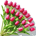 ONLY ART Artificial Hot Pink Tulips 20 Pcs – 13.5 Inch PU Faux Flowers with Bendable Stems for Home Décor, Wedding Centerpieces, DIY Floral Arrangements, New Year and Valentine's Day by ONLYART