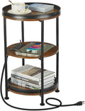Dulcii Round Side Table with Charging Station, End Table with 3 Shelves by Zexvida