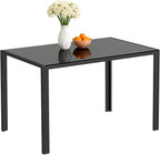FDW | Dining Table for 4-6 People | Black | 47 Inch Rectangular Glass Kitchen by FDW