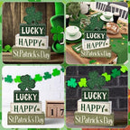 Marsui 4 Pcs St. Patrick's Day Decorations Shamrock Wooden Signs Green Irish Tabletop Centerpieces rustic Distressed Shamrock Blocks St Patricks Day Decor for Home Table Kitchen Shelf Tiered Tray - Image 5
