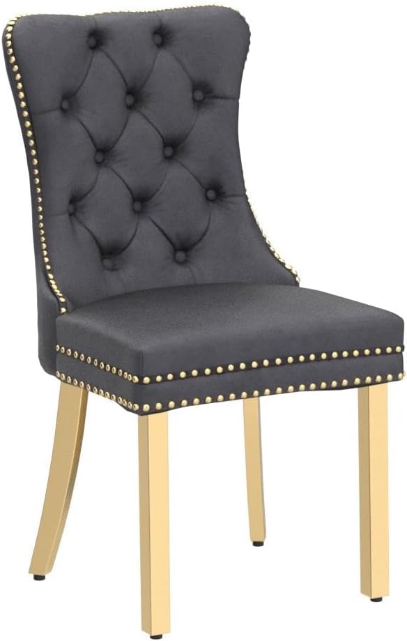 KCC Velvet Dining Chairs Set of 2, Upholstered High-end Tufted Dining Chair - Image 4