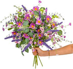 20" Artificial Flowers Bouquet for Vase Indoor, 6 stem Faux Silk Daisies Lavender Silver Dollar Eucalyptus Leaves Wildflower Floral Arrangement Home Decor for Living Room Dining Table Entryway by YUGALI