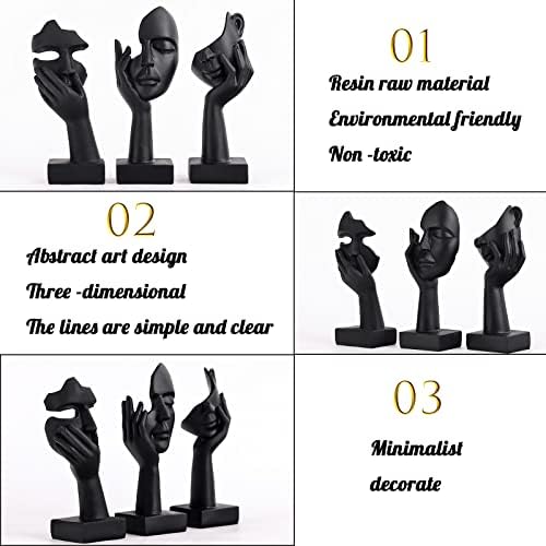 3 Pcs Thinker Small Statue Set - Black Art Abstract Home Accent Figurines for Decor Bedroom, Shelves, Living Room Coffee Table, Office Desktop (3 Pcs Black, 6") - Image 5