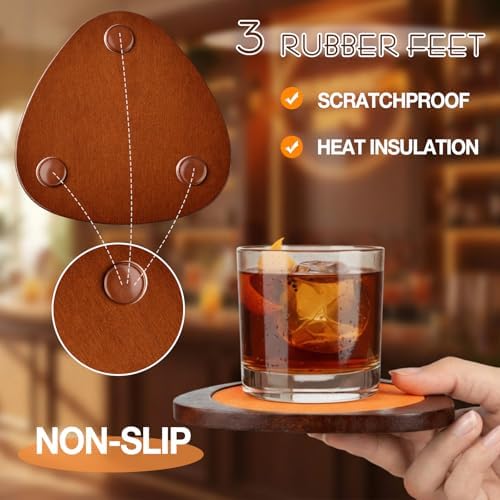 Newtay 6 Pcs Mid Century Modern Coasters Wood Absorbent Coaster, Colorful - Image 6