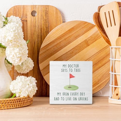 Funny Golf Court Wooden Box Sign Desk Decor, Gifts for Golf Lovers, Golfer Golfing Gifts Wood Block Sign Decorations for Home Bedroom Office Wall Tabletop Shelf Decor, 5x5 Inch - Image 2
