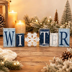 Threehoney 6 Piece Winter Wood Block Decor, Blue and White Winter Letter Sign with Snowflake, Rustic Wooden Tabletop Decorations for Shelf Mantel Tiered Tray Home Decor by Threehoney