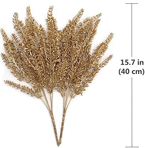 CATTREE Christmas Artificial Golden Plants, Plastic Grass Faux Shrubs Fake Lavender Leaves Simulation Wheat Ears Bushes Home Indoor Wedding Party Decoration Hall Table Planter Filler - Gold 4 Pack - Image 6