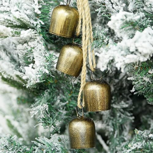 Christmas Bells,Vuskly Gold Bells Metal Hanging Bells with Jute Rope - Image 3