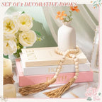 3 Set Linen Decorative Books with Beaded Garland, Classic, Light Pink - Image 2