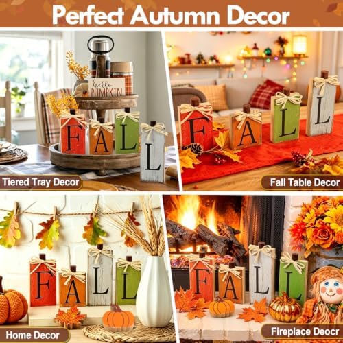 WOHOHOHO 8Pcs Wooden Fall Decorations for Home, "FALL" Wood Table Decor, Pumpkin & Maple Leaf Signs. Rustic Wooden Autumn Thanksgiving Decorations for Home Office Room Bedroom Mantel Tiered Tray - Image 4