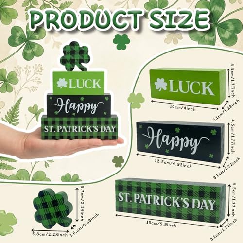 4Pcs Fall Decorations, Wooden Table Decor for Thanksgiving (St. Patrick's Day) - Image 2