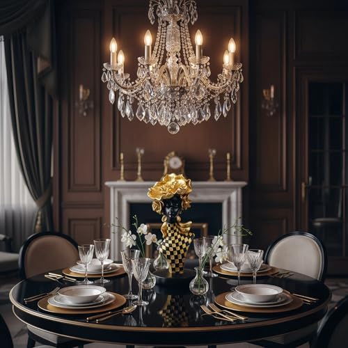 Lescafita African Queen Sculpture Gold Flower Crown, Black and Gold Checkered Gift Statue, Luxury Art Figurine for Home Decor Shelf Table Display - Image 2