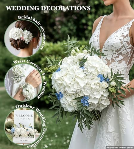 100Pcs White Hydrangea Artificial Flowers Bulk,Faux Silk Hydrangea Flowers - Image 2