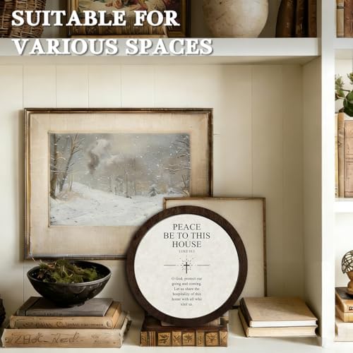 CFFJLHN Christian Bible Verse Wall Art Decor, Peace Be to This House Religious Scripture Round Hanging Wall Decor for Home Bedroom Living Room Church Prayer Room, 10x10 Inch - Image 6