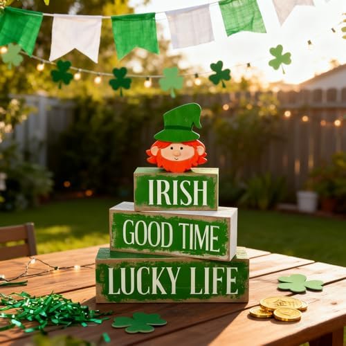 St. Patrick’s Day Decorations - St Patrick Day Irish Good Time Tiered Tray Decor Set - Wooden Leprechaun Tabletop Decoration - Rustic Farmhouse Holiday Home Decor for Indoor Shelf Mantel Coffee Table Gift - Image 3