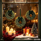6 Pcs Small Christmas Hanging Wreaths with Artificial Cedar Pine Greenery Dark Green Velvet Ribbon Mini Cabinet Wreath for Porch Front Door Window Wall Farmhouse Rustic Christmas Winter Holiday Decor - Image 2
