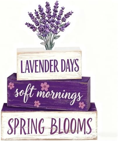 Spring Decoration Wooden Tiered Tray Decor – Rustic Lavender Days Stacked Block Sign with Lavender Flower Topper – Farmhouse Tabletop Spring Decor for Living Room Shelf Kitchen Coffee Bar Seasonal Home Display by Unknown