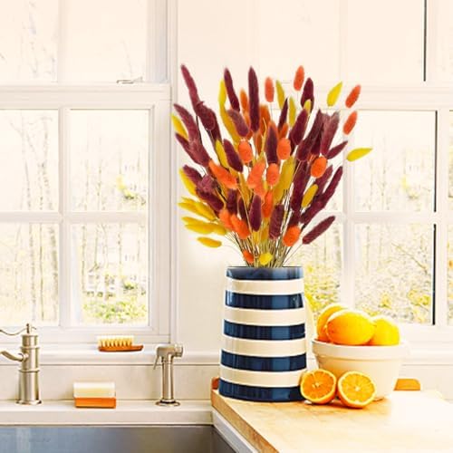 Uieke 240 Pcs Bunny Tails Dried Flowers, 17'' Natural Dried Pampas Grass Decor, Yellow Burnt Orange Burgundy Reed Grass Bouquet for Boho Wedding Home Party Fall Decorations - Image 6