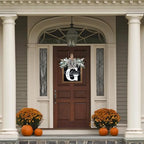 Ultra Large 14'' Last Name All Year Round Front Door Wreath with 26 Initial Letter Welcome Sign All Seasons Eucalyptus Garland and Bow Wreaths for Front Door Porch Farmhouse Decoration (G) - Image 6