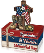 Geelin 4 Pcs Memorial Day Patriotic Table Decoration Wooden Book Stack Sign by Geelin