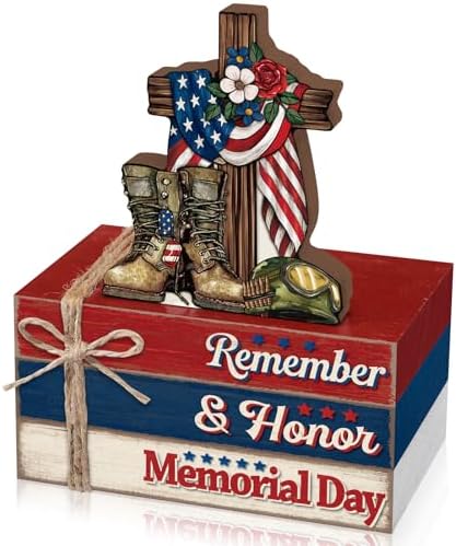 Geelin 4 Pcs Memorial Day Patriotic Table Decoration Wooden Book Stack Sign by Geelin