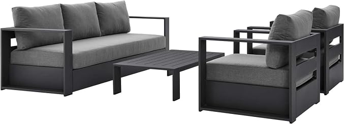 Modway Tahoe Aluminum 4-Piece Outdoor Patio Set in Gray Charcoal by Modway