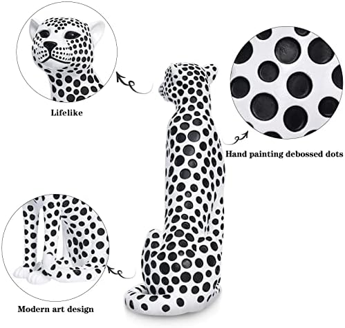 Quoowiit Statues for Home Decor, Modern Sculptures and Statues Decorations for Living Room, Bedroom, Table, Bookshelf, White Resin Leopard Art Decorative Sculpture with Black Polka Dots Design - Image 6