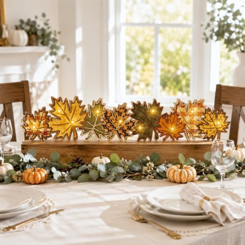 RattanView Light up Fall Decor Wooden Maple Leaf Autumn Table Centerpiece - Image 5