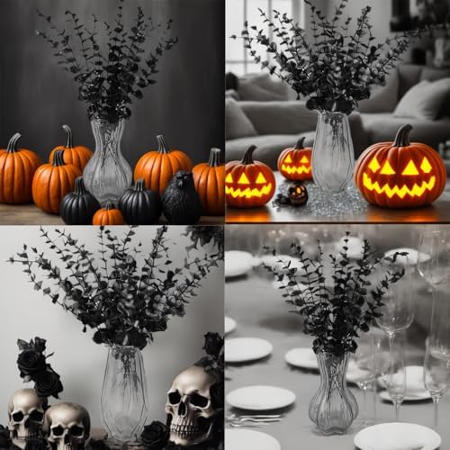TIHOOD 14PCS 15” Black Eucalyptus Stems Artificial Eucalyptus Leaves Branches Fake Eucalyptuses Decor Faux Eucalyptus leaf Stem for Halloween Autumn Fall Floral Arrangement Wedding Bouquet Home Office - Image 6