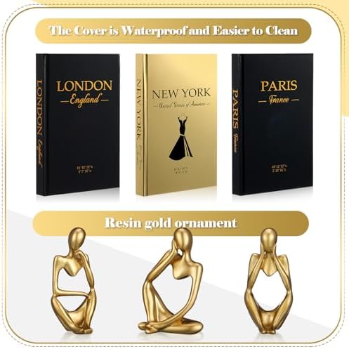 Feifeiya 6 Pcs Gold and Black Color Decorative Book & Thinker Statue Set - Image 4