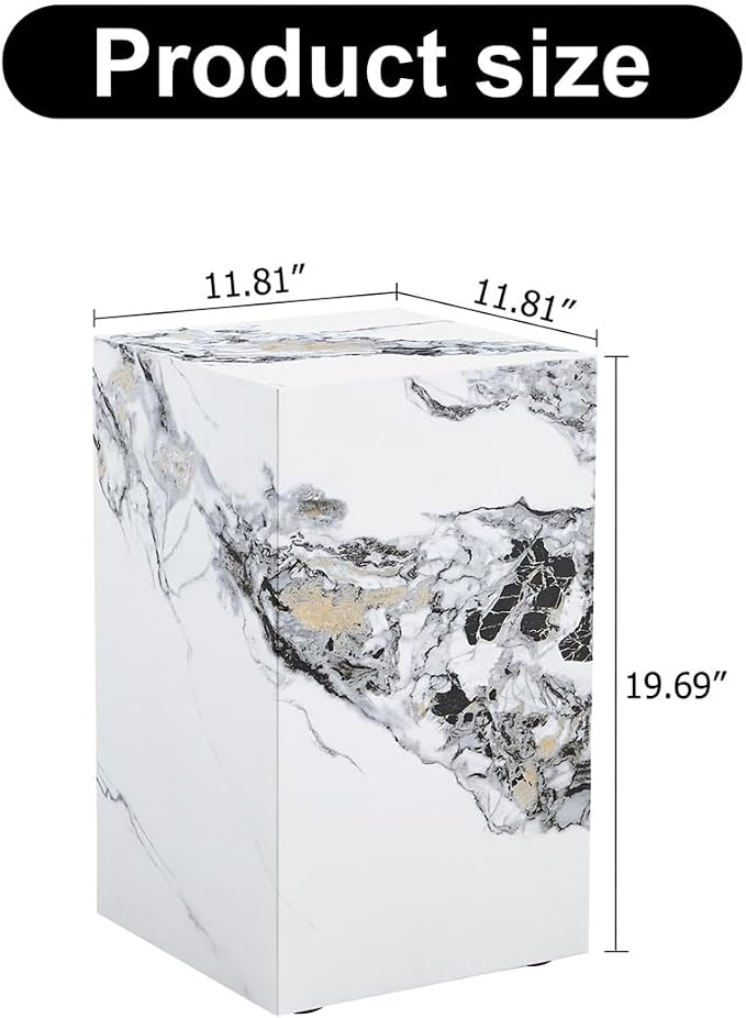 End Table, Side Table Living Room Table, Faux Marble Sofa Couch White Bedside - Image 2