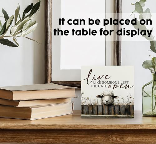 Sheep Decor Signs - Farmhouse Live Like Someone Left The Gate Open Sign, Farm Easter Sheep Decor For Home Office Badroom - Image 3
