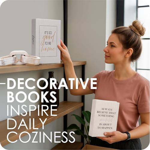 Modern Decorative Books Set of 2 Premium Linen Hardcover Faux Book Box with Reliable Magnetic Closure & Paulownia Wooden Chain - Image 2