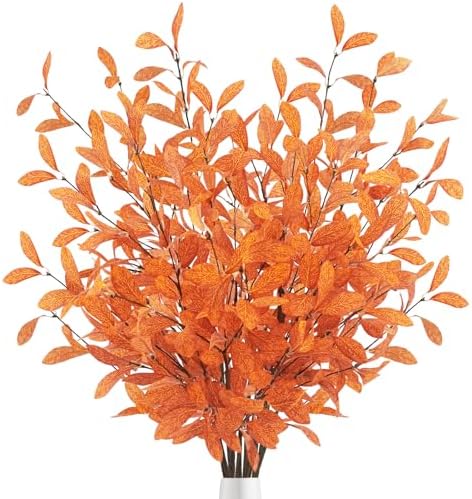 Uieke 18 Pcs Artificial Fall Eucalyptus Stems with Fall Leaves, Orange by Uieke