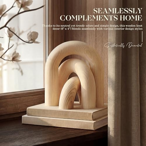 EOSAHR Pine Wood Arch Decor Set: Wood Sculpture for Shelf Decor, Natural - Image 3