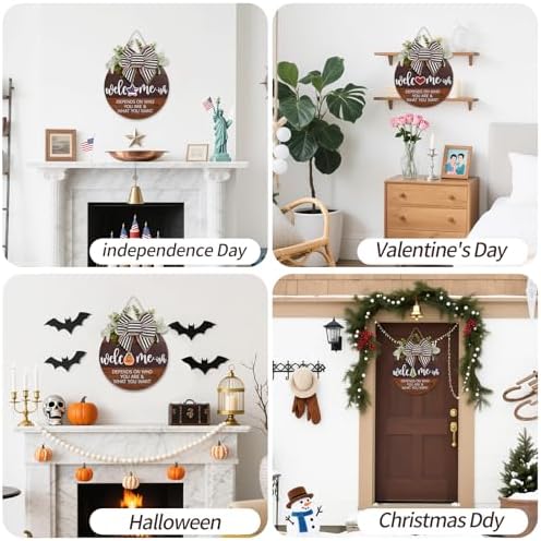 Interchangeable Welcome Sign Front Door Wreaths for Summer Fall Winter - Image 5