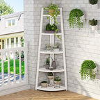 Tribesigns 70 inch Tall Corner Shelf, 5 Tier Modern Corner Bookshelf Bookcase Industrial Corner Ladder Shelf Plant Stand for Living Room, Kitchen, Home Office (White) - Image 6