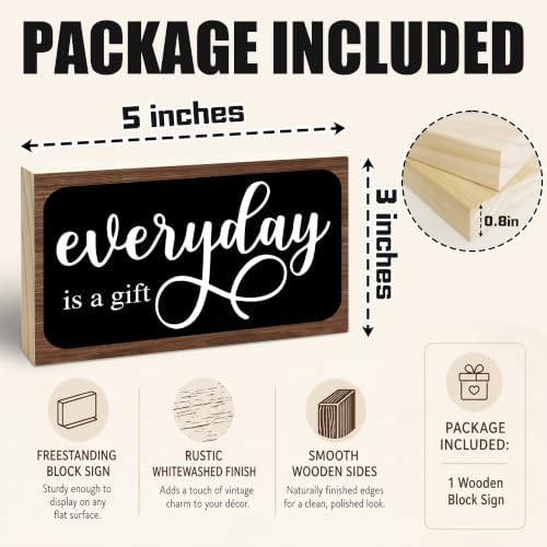 3x5 Inspirational Wooden Block Sign, Everyday Is a Gift, Dark Brown - Image 2