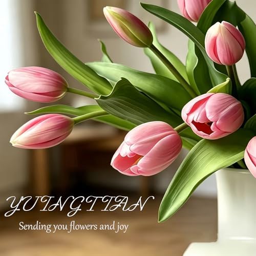 14 Pcs Real Touch Tulips Artificial Flowers Latex Stems Purple - Image 3