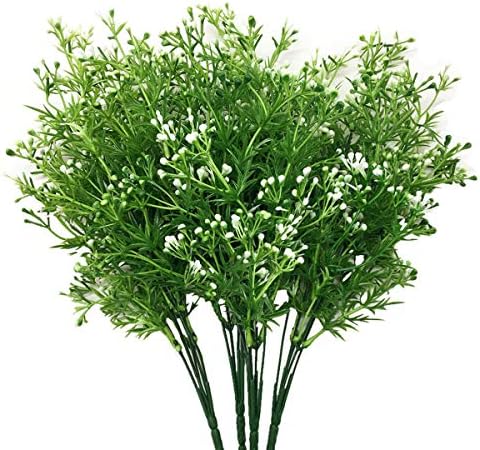 CATTREE Artificial Plants, Faux Plastic Pearl Flowers Shrubs Fake Grass Leaves Simulation Greenery Bushes Indoor Outside Home Garden Office Yard Verandah Wedding Decor - 4 Bundles by CATTREE