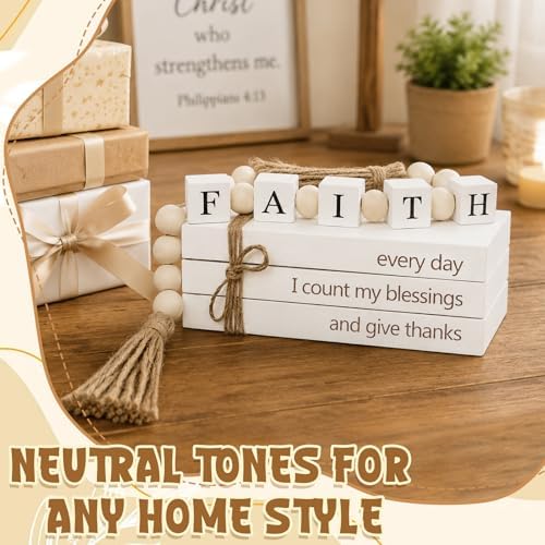 Decorative Books for Home Decor - Inspirational Faith Wooden Bead Tassel Accessory Faux Book Decorative for Coffee Table - Image 3