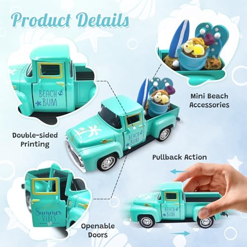 Beach Decor Metal Truck with Mini Fake Beach Buckets Surfboards Flip Flops - Image 4