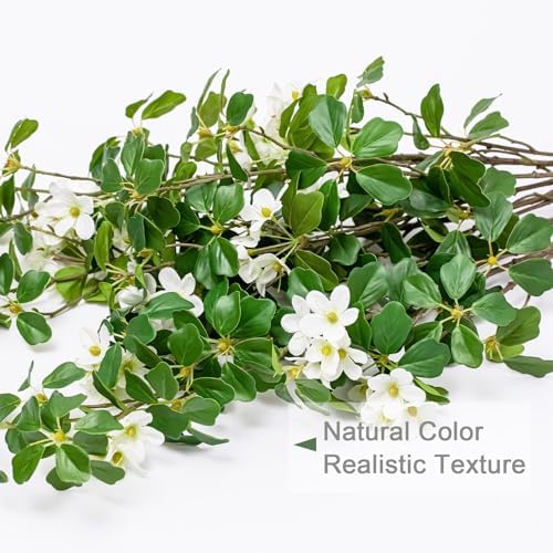 Heleze 3 PCS 43.3 Inch Artificial Greenery Stems Fake Branches with Leaves for Vase Faux Plants Silk Flowers for Home Decor Indoor Serenity Blossoms White - Image 2